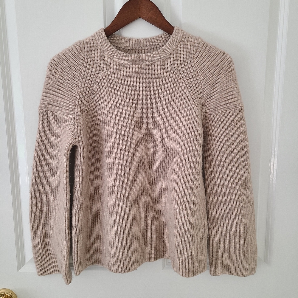 All Saints Jago Crew Neck Sweater XS Ribbed Knit Alpaca Wool Blend Beige